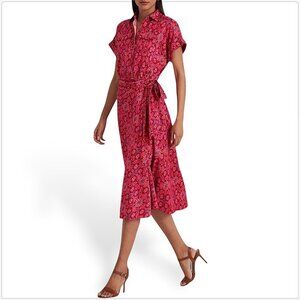 Ralph Lauren Fuchsia Pink Geo Print Ikat Shantung Tie Waist Dress New NWT 16